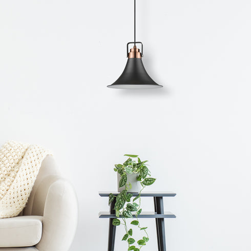 Pendant Luminaire In Matt Black And Copper LL00010