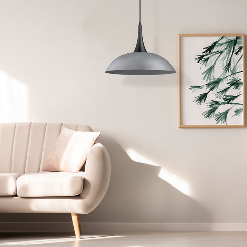 Pendant Luminaire In Cement And Matt Black LL00196