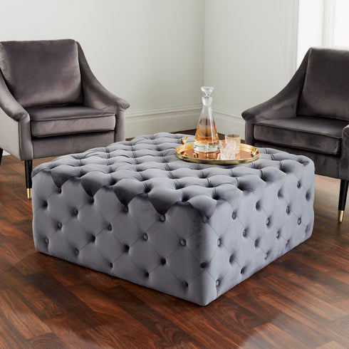 Native Home Lifestyle Button Grey Cocktail Ottoman