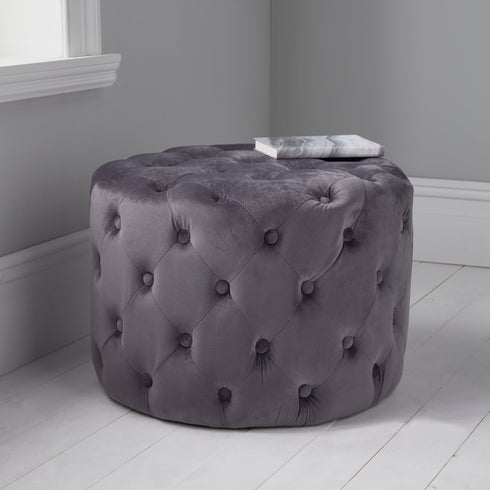 Native Home Lifestyle Grey Tufted Velvet Pouffe