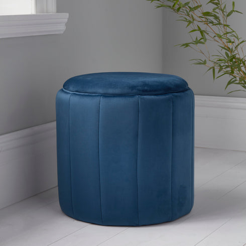 Native Home Lifestyle Round Mystique Blue Plush Stool
