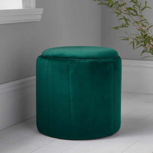 Native Home Lifestyle Round Deep Green Plush Stool