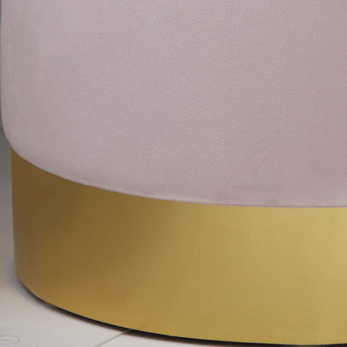 Native Home Lifestyle Round Pastel Pink Velvet Stool - Gold Finish