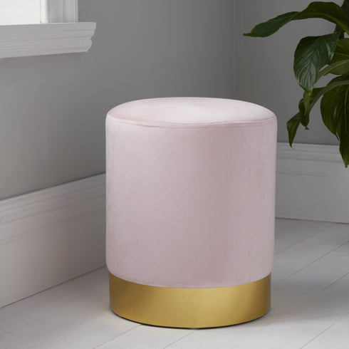 Native Home Lifestyle Round Pastel Pink Velvet Stool - Gold Finish