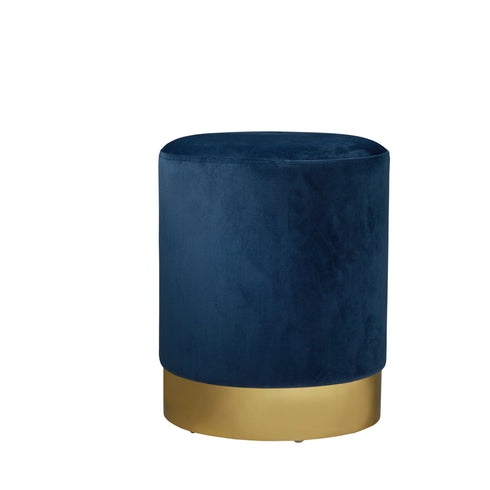Native Home Lifestyle Round Mystique Blue Velvet Stool - Gold Finish