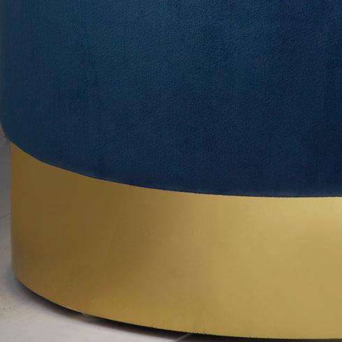 Native Home Lifestyle Round Mystique Blue Velvet Stool - Gold Finish