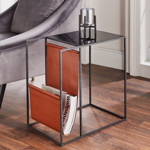 Native Home Lifestyle Leather Magazine Holder Side Table