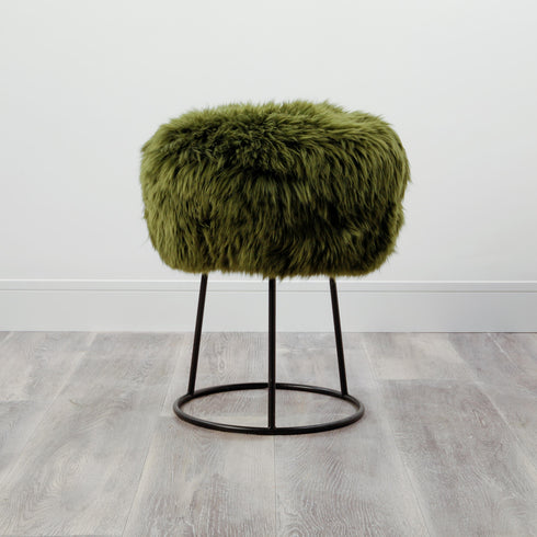 Native Home Lifestyle Olive Green Metal Sheepskin Stool