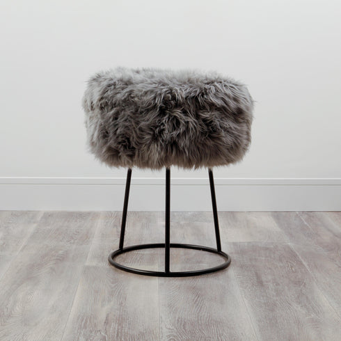 Native Home Lifestyle Grey Metal Sheepskin Stool