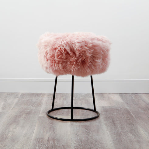 Native Home Lifestyle Blush Pink Metal Sheepskin Stool