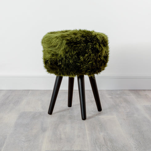 Native Home Lifestyle Olive Green Sheepskin Wood Stool - Black