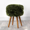 Native Home Lifestyle Olive Green Sheepskin Wood Stool - Woodstain