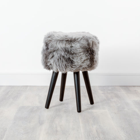 Native Home Lifestyle Grey Sheepskin Wood Stool - Black