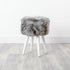 Native Home Lifestyle Grey Sheepskin Wood Stool - White