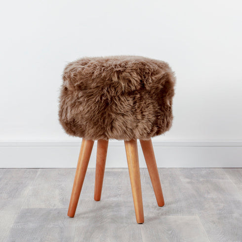 Native Home Lifestyle Light Brown Sheepskin Wood Stool - Woodstain