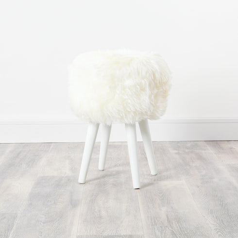 Native Home Lifestyle Natural White Sheepskin Wood Stool - White