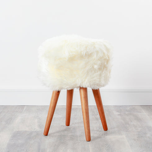 Native Home Lifestyle Natural Sheepskin Wood Stool - Woodstain