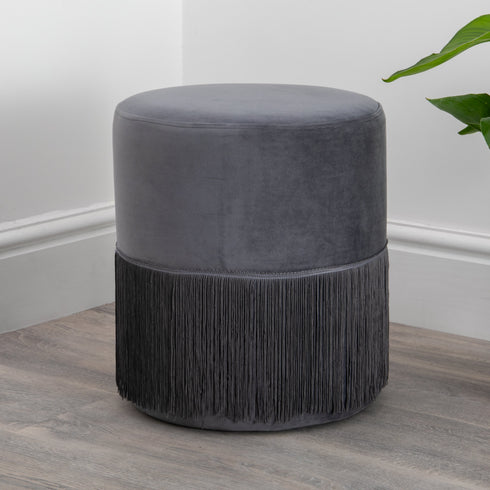Native Home Lifestyle Round Grey Tassles Stool
