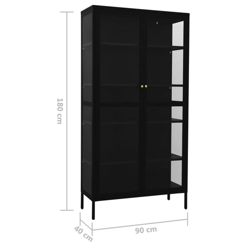 Lady Jillian - Display Cabinet Black 90x40x180 cm Steel and Tempered Glass