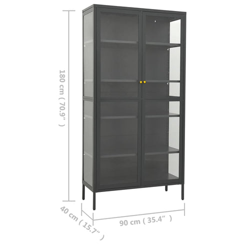 Lady Jillian - Display Cabinet Anthracite 90x40x180 cm Steel and Tempered Glass