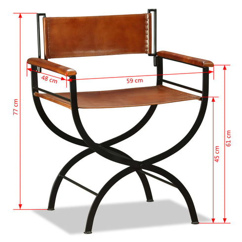 Swen Studio - Folding Chairs 2 pcs Black and Brown Real Leather