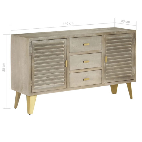 Rustika Rowe - Drawer Cabinet Solid Mango Wood Grey with Brass 140x40x80 cm