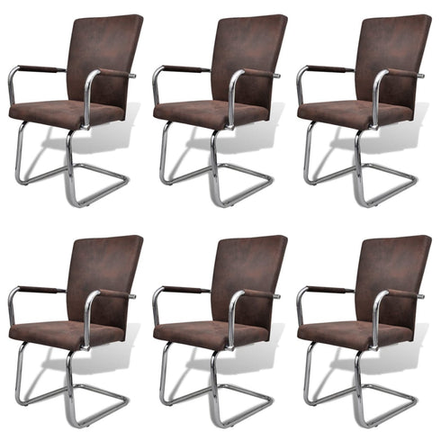 Swen Studio - Cantilever Dining Chairs 6 pcs Brown Faux Leather
