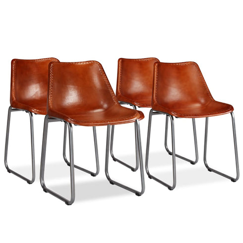 Swen Studio - Dining Chairs 4 pcs Brown Real Leather