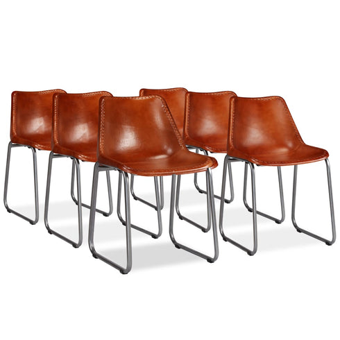 Swen Studio - Dining Chairs 6 pcs Brown Real Leather