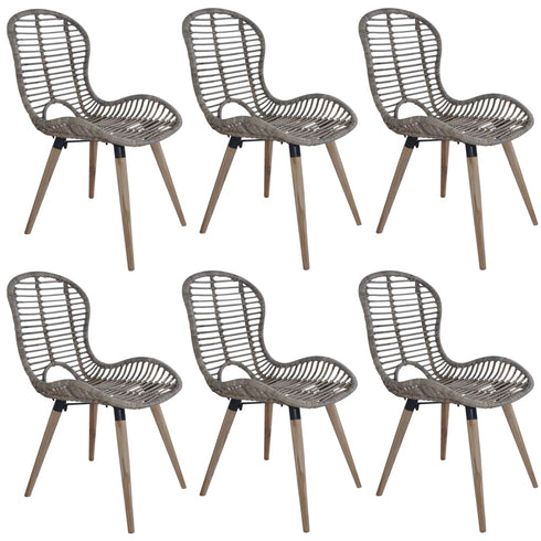 Swen Studio - Dining Chairs 6 pcs Brown Natural Rattan