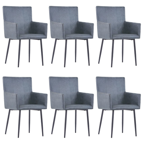 Swen Studio - Dining Chairs with Armrests 6 pcs Grey Faux Suede Leather