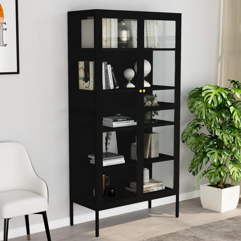 Lady Jillian - Display Cabinet Black 90x40x180 cm Steel and Tempered Glass