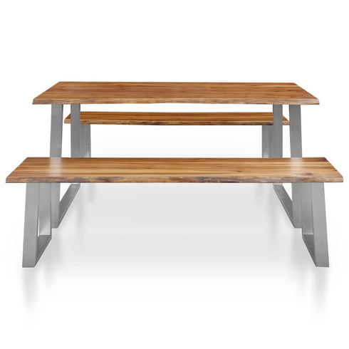 Rustika Rowe - 3 Piece Dining Set Solid Acacia Wood Brown