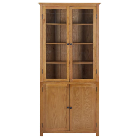 Maison Madeleine - Bookcase with 4 Doors 90x35x200 cm Solid Oak Wood and Glass