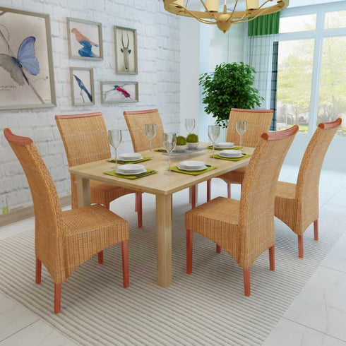 Swen Studio - Dining Chairs 6 pcs Brown Natural Rattan
