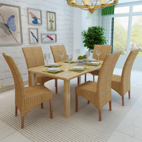 Swen Studio - Dining Chairs 6 pcs Brown Natural Rattan