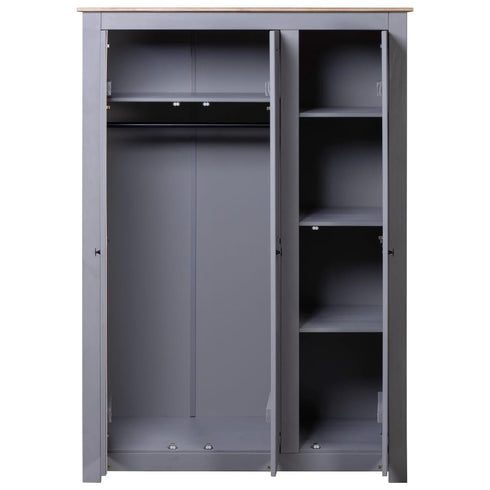 Maison Madeleine - 3Door Wardrobe Grey 118x50x171.5 cm Pine Panama Range