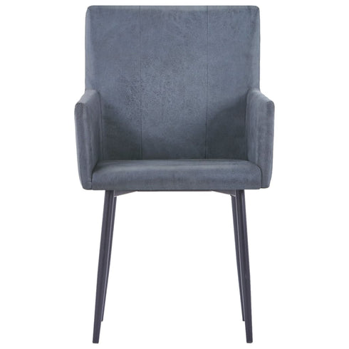 Swen Studio - Dining Chairs with Armrests 6 pcs Grey Faux Suede Leather