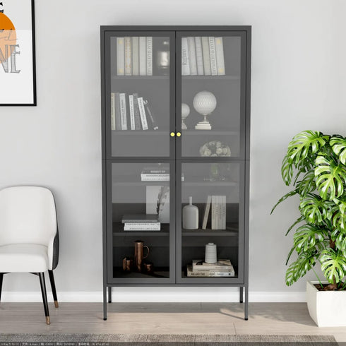 Lady Jillian - Display Cabinet Anthracite 90x40x180 cm Steel and Tempered Glass