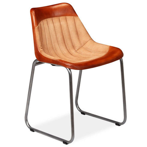 Swen Studio - Dining Chairs 6 pcs Brown and Beige Real Leather and Canvas