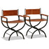 Swen Studio - Folding Chairs 2 pcs Black and Brown Real Leather