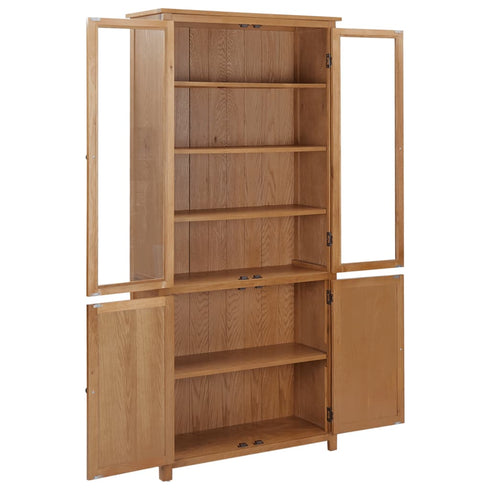 Maison Madeleine - Bookcase with 4 Doors 90x35x200 cm Solid Oak Wood and Glass