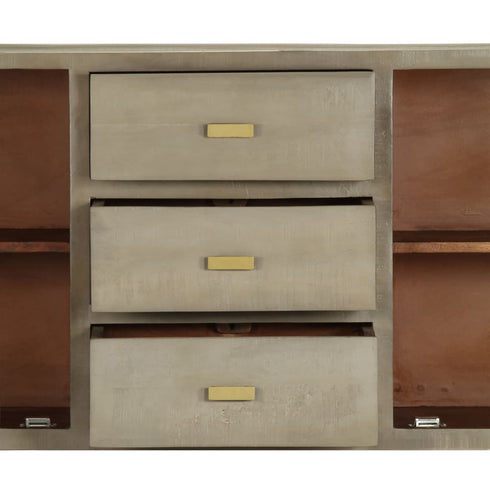 Rustika Rowe - Drawer Cabinet Solid Mango Wood Grey with Brass 140x40x80 cm