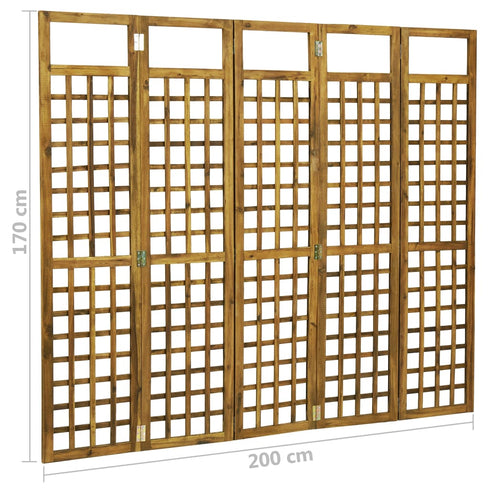 Rustika Rowe - 5Panel Room Divider/Trellis Solid Acacia Wood 200x170 cm