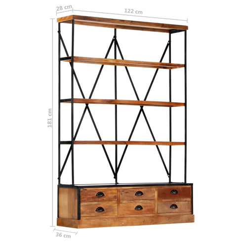 Rustika Rowe - 4Tier Bookcase with 6 Drawers 122x36x181 cm Solid Mango Wood
