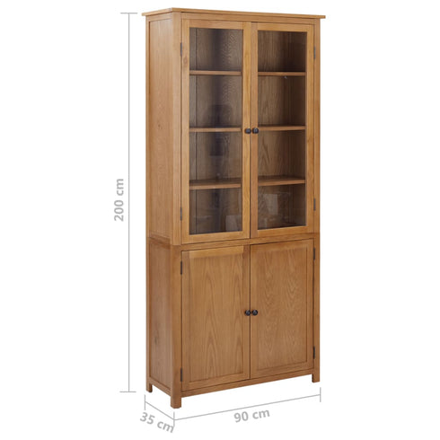 Maison Madeleine - Bookcase with 4 Doors 90x35x200 cm Solid Oak Wood and Glass
