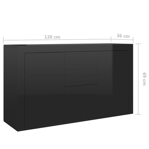 Rustika Rowe - Sideboard High Gloss Black 120x36x69 cm Chipboard