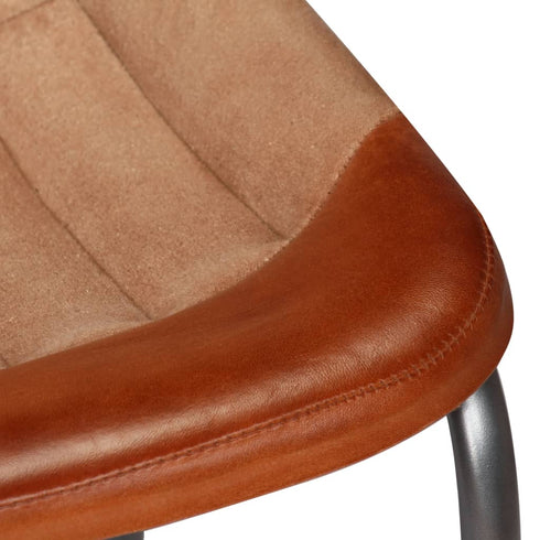 Swen Studio - Dining Chairs 6 pcs Brown and Beige Real Leather and Canvas