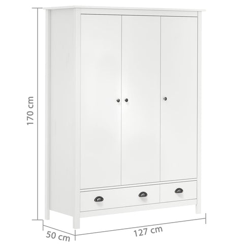 Maison Madeleine - 3Door Wardrobe Hill Range White 127x50x170 cm Solid Pine Wood