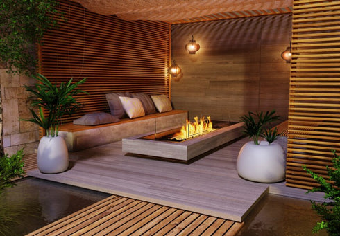 Ecosmart Fire Linear Curved 65 Fire Pit Kit - Black Finish / Black Burner - ESF.B.FPK.LC.65.B